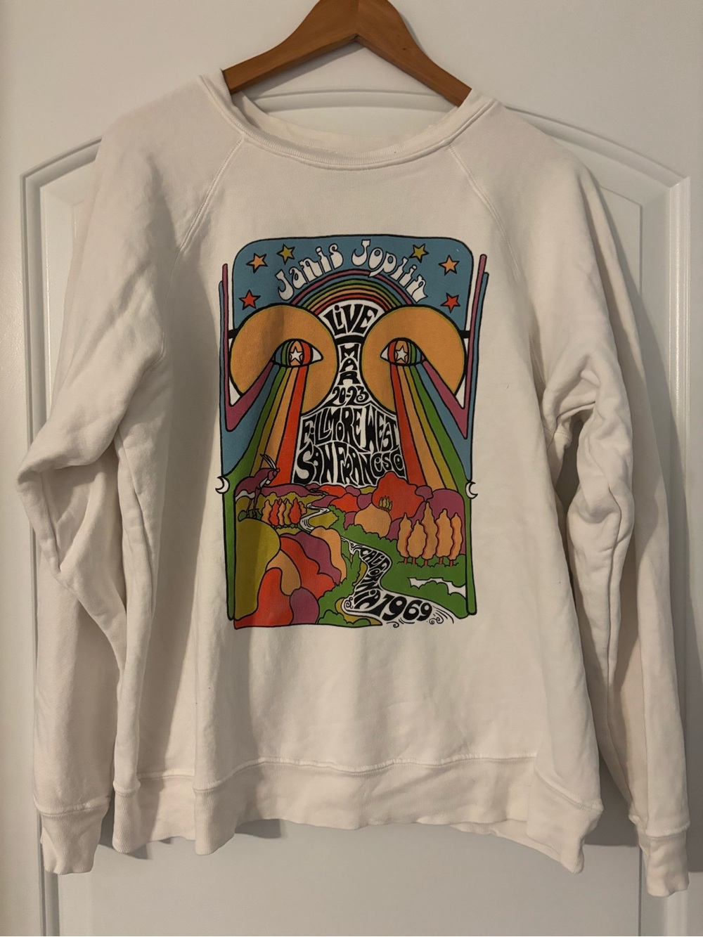 Retrobrand Janis Joplin Sweatshirt Medium White Fillmore West Concert Graphic